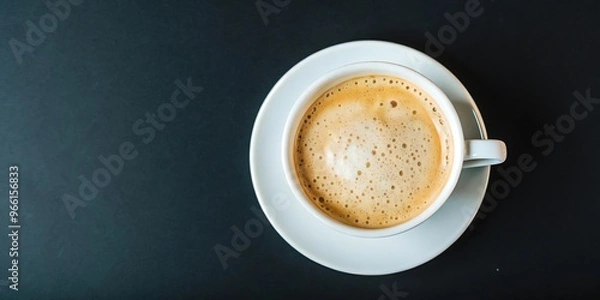 Fototapeta Cup of Coffee on Black Background. Top View Copy Space