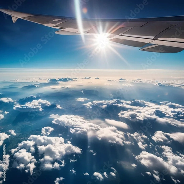 Fototapeta Stunning Aerial View of Clouds from Airplane Window with Serene Sky