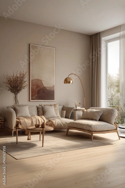 Obraz Modern living room, beige color scheme