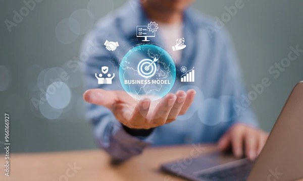 Fototapeta Business model canvas subscription concept. Strategy marketing technology. Innovative tool, entrepreneurs and business owners to map business model in structured. Overview of key icon business growth