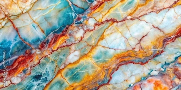 Fototapeta Abstract Marble Texture A Kaleidoscope of Colors, Blue, Orange, and Red Swirls, Natural Stone, Decorative, Patterns