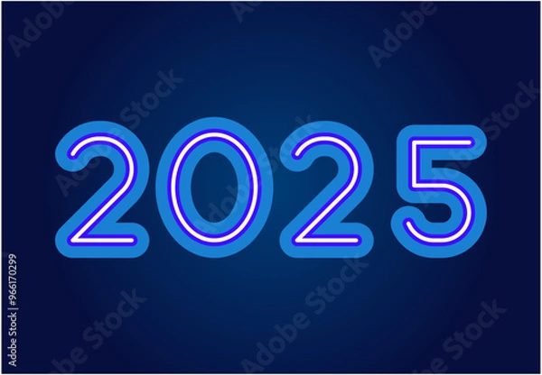 Fototapeta 2025 Happy New Year Neon Blue Design Abstract Logo Symbol Vector Illustration