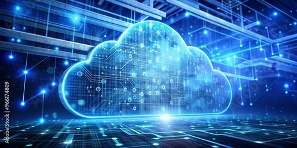 Fototapeta Cloud Computing A Network of Data, Digital, Technology, Cloud Storage, Data Center, Cloud Computing, Data Storage