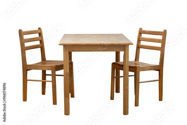 Fototapeta wooden table and chairs isolated on white background