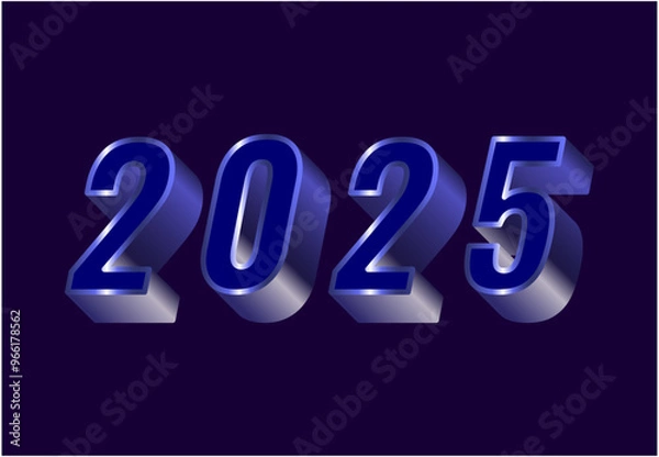 Fototapeta Happy New Year 2025 Design Realistic Decoration Blue Abstract Logo Symbol Vector Illustration