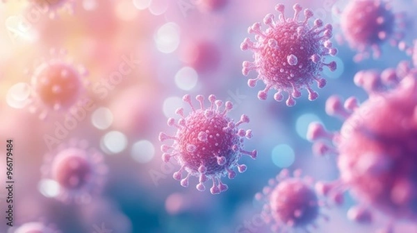 Fototapeta Vibrant representation of virus particles, illustrating the intricate design and color variations in microscopic detail.