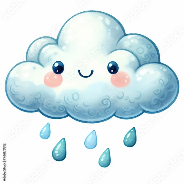 Fototapeta Cute cartoon cloud on white background.AI