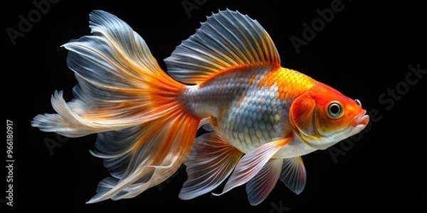 Fototapeta Fin-tastic Goldfish in Motion, Isolated on Black Background, Goldfish, Aquatic, Pet