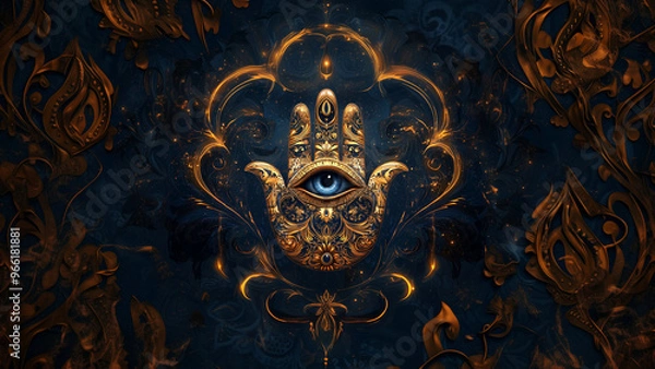 Fototapeta A protective charm the Hamsa or hand of Fatima in artistic form