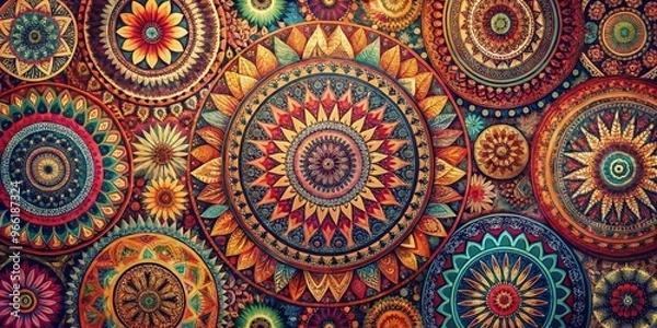 Fototapeta Intricate Mandala Mosaic A Tapestry of Colors and Patterns, Mandala art, digital art, abstract art