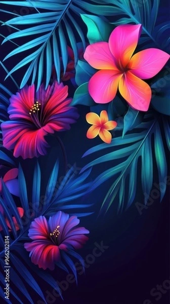 Fototapeta Exquisite tropical flowers with deep fluid colors