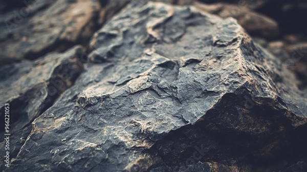 Fototapeta A close-up photo of a rough, black rock. The photo has a vintage look and would be perfect for a poster or banner background.