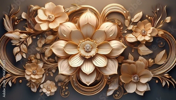 Fototapeta Luxurious Floral Ceiling Decoration, 3D Digital Illustration of Lavish Flower Display on Elegant Wallpaper Background, Perfect for Artistic Interiors and Design Concepts