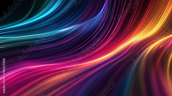 Obraz Abstract background, smooth multicolored lines on a black background. Design element. Soft lines. 3d rendering