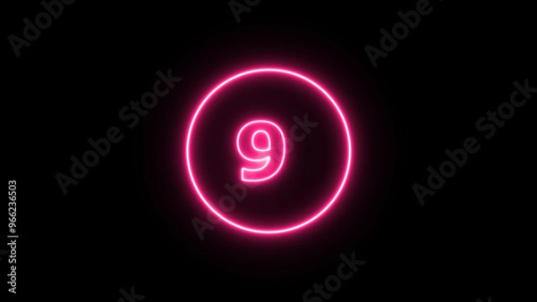 Fototapeta Glowing neon number 9 , neon light colorful number of illustration on black background.  Glowing neon lighting on dark background. Numbers futuristic style