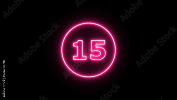 Fototapeta Glowing neon number 15 , neon light colorful number of illustration on black background.  Glowing neon lighting on dark background. Numbers futuristic style