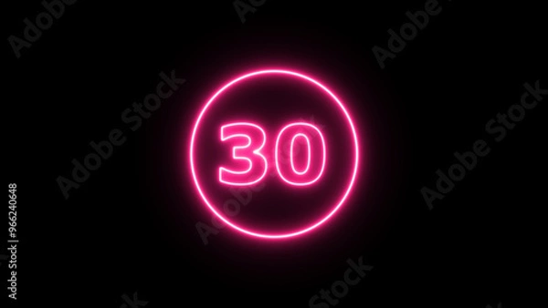 Obraz Glowing neon number 30 , neon light colorful number of illustration on black background.  Glowing neon lighting on dark background. Numbers futuristic style