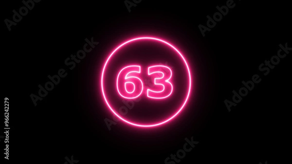 Fototapeta Glowing neon number 63  , neon light colorful number of illustration on black background.  Glowing neon lighting on dark background. Numbers futuristic style