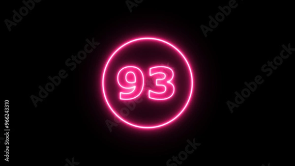 Fototapeta Glowing neon number 93  , neon light colorful number of illustration on black background.  Glowing neon lighting on dark background. Numbers futuristic style