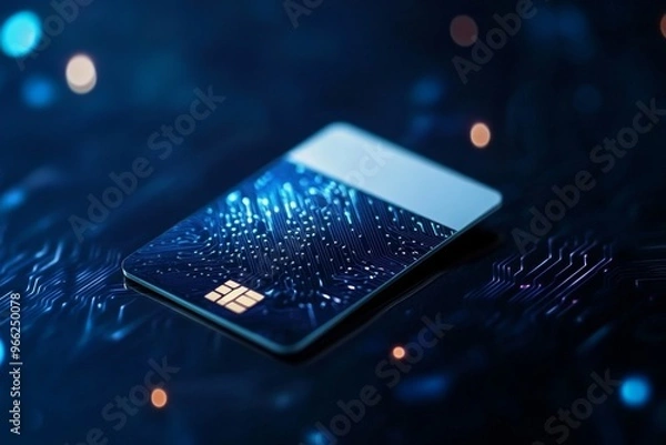 Fototapeta A sleek and modern white biometric access card with embedded technology, symbolizing security, innovation, convenience, futuristic access control, and digital identity.