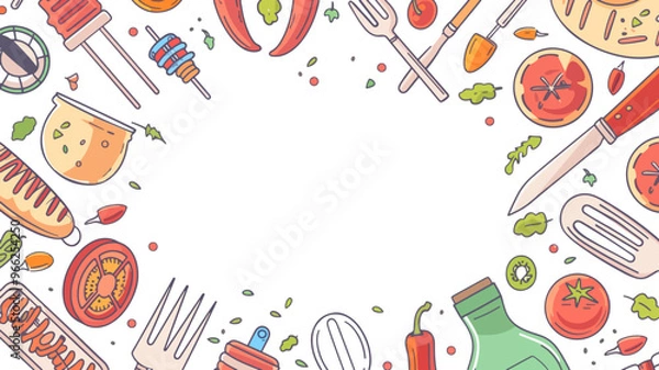 Fototapeta Barbeque doodle banner vector poster