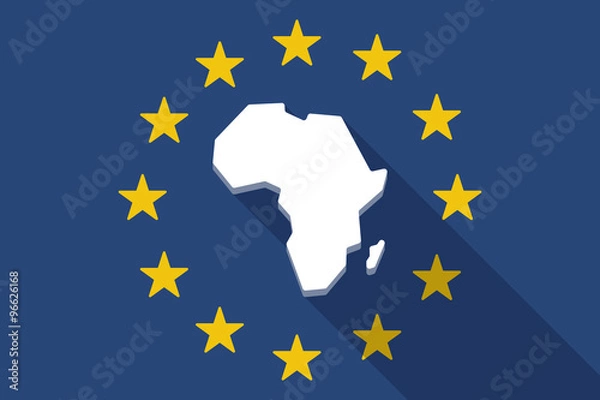 Fototapeta European Union  long shadow flag with  a map of the african cont