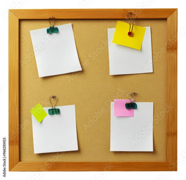 Fototapeta PNG Notes pinned on a corkboard in a workspace