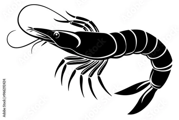 Fototapeta shrimp vector silhouette, shrimp icon vector, Sea lobster	