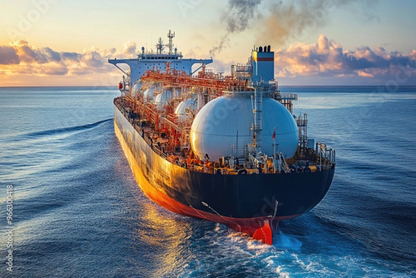 Fototapeta A large liquefied natural gas tanker ship designed for transporting gas across the seas.