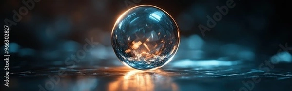 Fototapeta A luminous sphere reflecting light on a textured surface, creating a captivating visual effect.