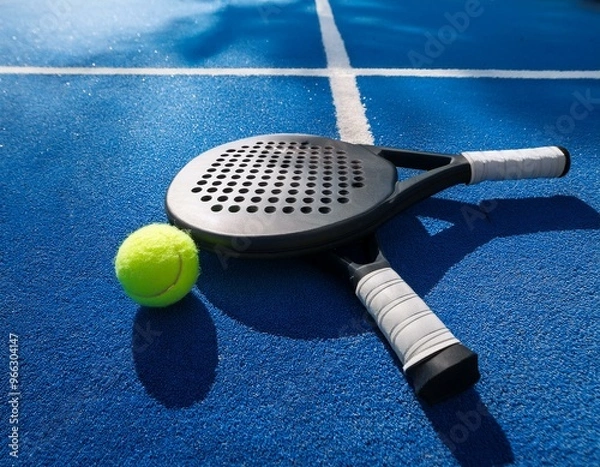 Obraz Single padel ball bouncing on the court surface with a blurred background of players
