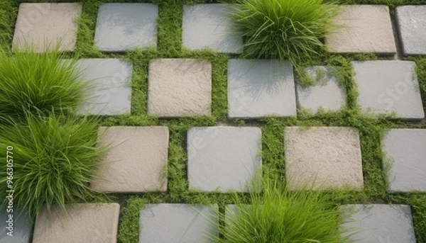 Obraz Stone Path with Green Grass Growing Between the Stones