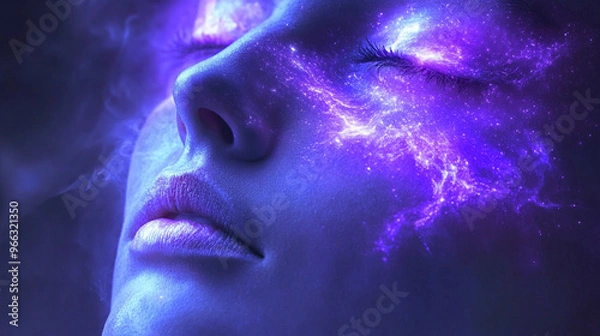 Fototapeta A mesmerizing portrait of an Arcturian, a being of pure light and wisdom. This image invites you to explore the depths of your own spiritual being and connect with the universal energy of the cosmos.