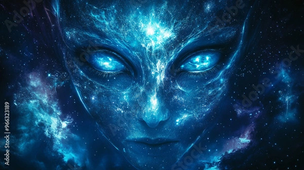 Obraz A mesmerizing portrait of an Arcturian, a being of pure light and wisdom. This image invites you to explore the depths of your own spiritual being and connect with the universal energy of the cosmos.