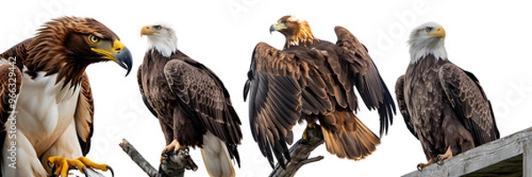 Obraz Bald eagle falcon flying on white and transparent  background