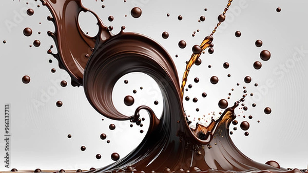 Fototapeta Luxurious Cocoa Liquid Swirl with Bubbles Isolated on White – Great for Confectionery Designs, Dessert Menus, and Food Product Ads