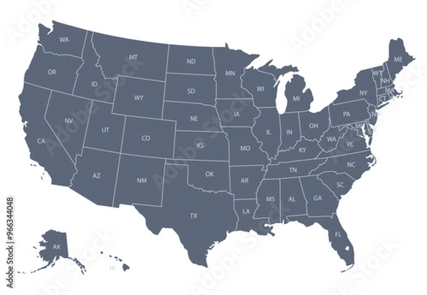 Obraz Map of USA with state abbreviations