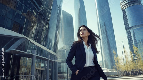 Obraz Confident Businesswoman in Modern Urban Skyscraper Environment
