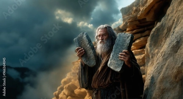 Obraz Moses and the Ten Commandments from God on Stone Tablets.