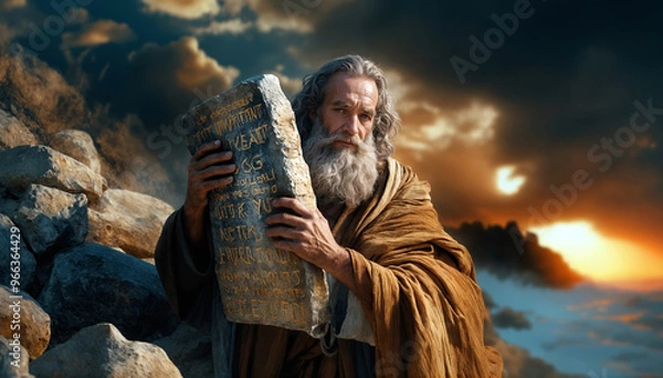 Fototapeta Moses and the Ten Commandments from God on Stone Tablets.