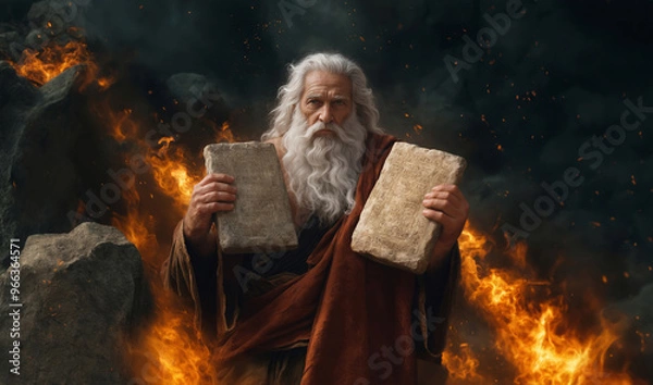 Obraz Moses and the Ten Commandments from God on Stone Tablets.