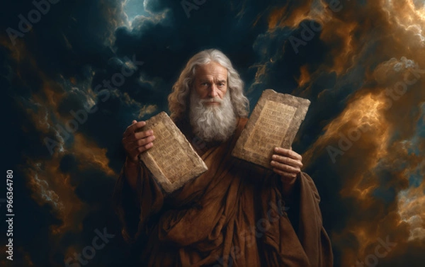 Obraz Moses and the Ten Commandments from God on Stone Tablets.