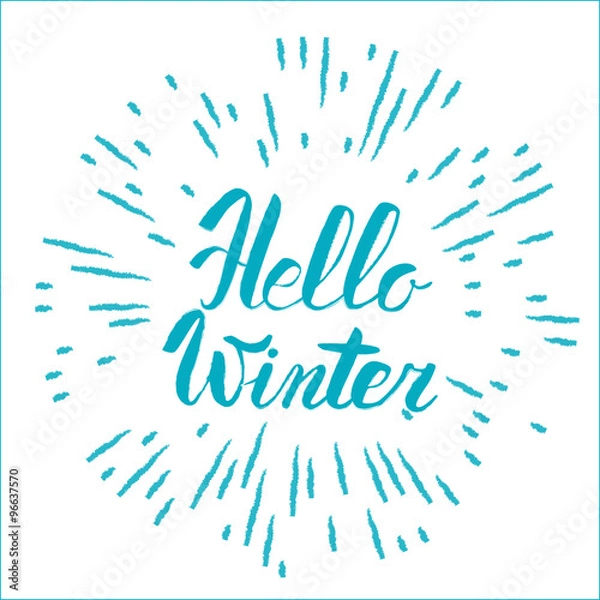 Fototapeta Hello winter text. Vector Brush lettering Hello Winter. Vector card design with custom calligraphy. Winter season cards, greetings for social media.