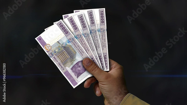 Obraz Central African CFA Franc growing pile of money in hand concept 3d illustration