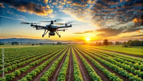 Fototapeta High-Tech Drones Used for Monitoring Crops in a Smart Farm Setting for Enhanced Agricultural Yield and Sustainability