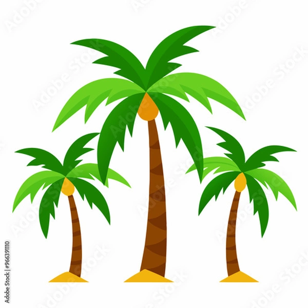Fototapeta  A simple and colorful illustration of three palm trees, perfect for adding a tropical touch to your designs. This vector graphic is ideal for websites, brochures.
