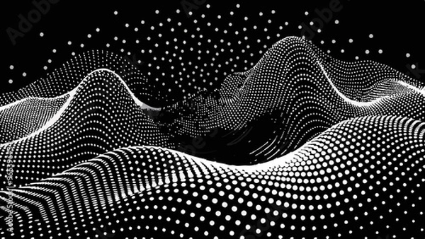 Fototapeta Abstract polygonal wave technology Connection dots and lines structure. 3d rendering.