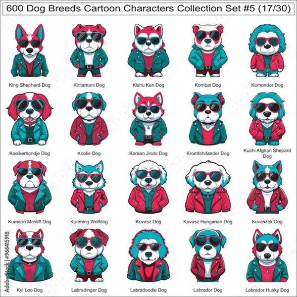 Fototapeta Dog Breeds Cartoon Characters Collection Set of 600 Dog Faces Isolated Part 17