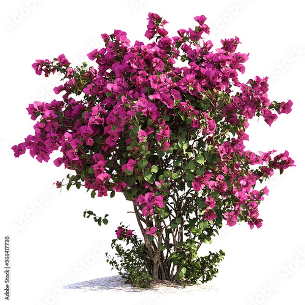 Fototapeta A vibrant bougainvillea bush adorned with bright pink flowers, set against a Transperant background., showcasing its lush foliage.