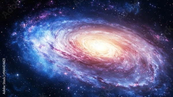 Fototapeta A stunning depiction of a spiral galaxy, showcasing vibrant colors and cosmic elements in the vast universe.